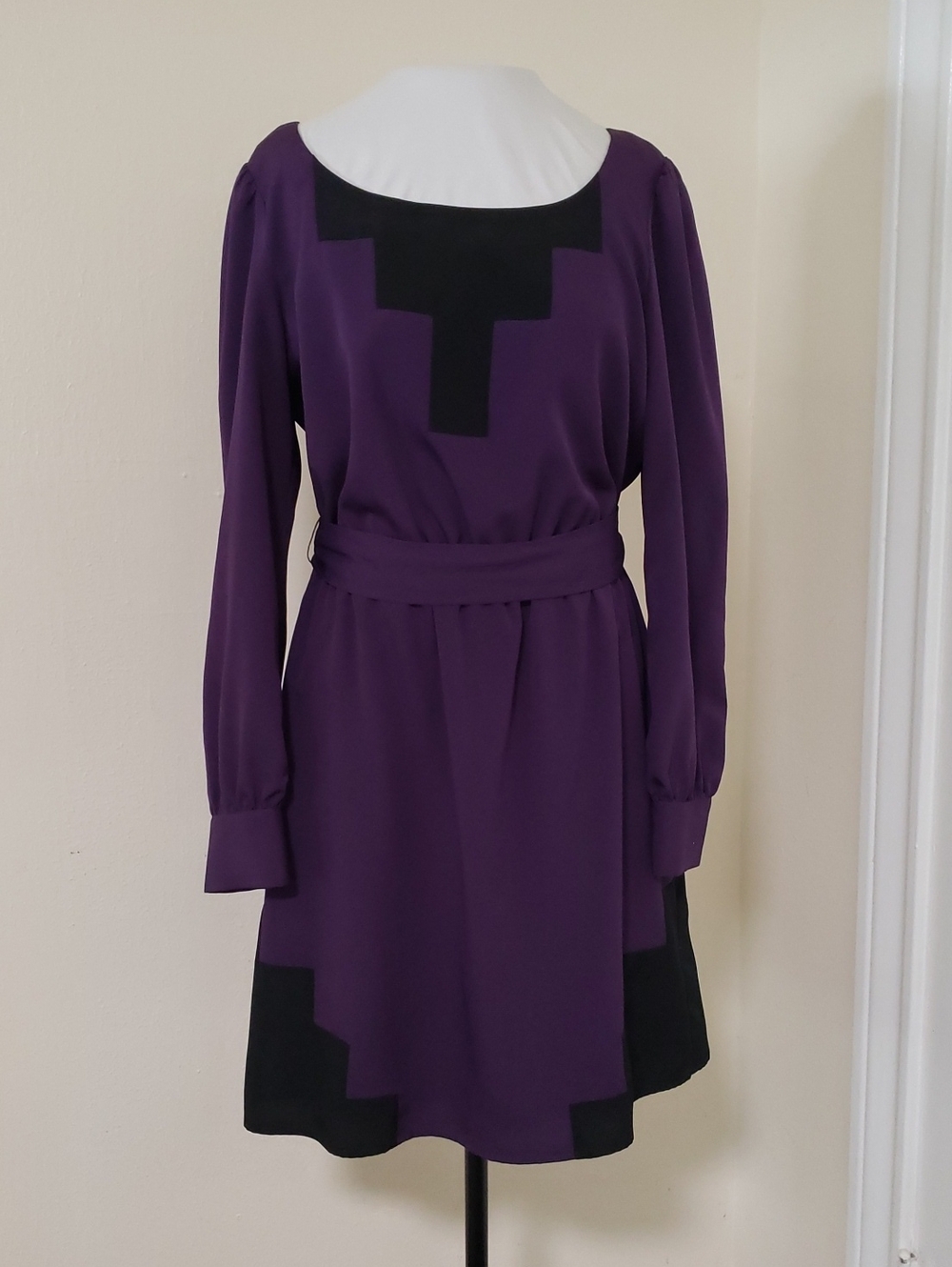 Vintage Gianni Bini Purple Long-Sleeve Dress with Black Accents